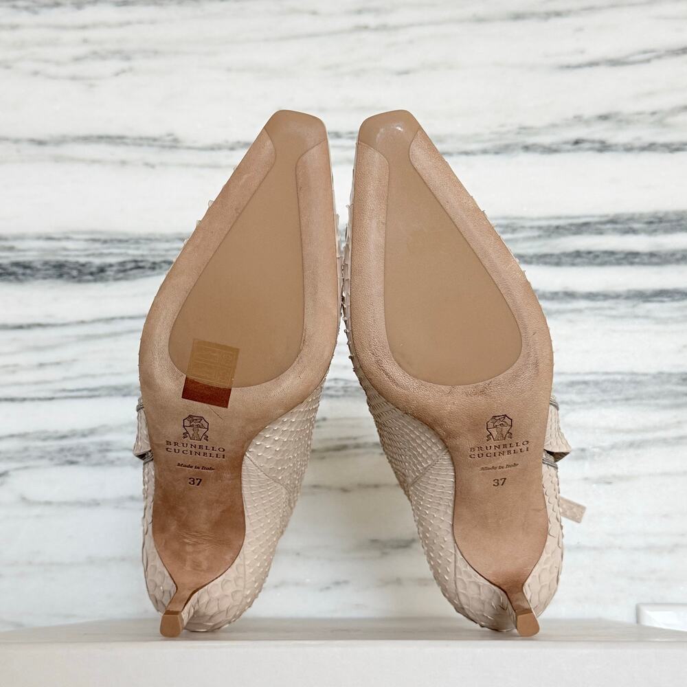 BRUNELLO CUCINELLI Light beige python leather ankle boots SZ 37 - Picture 5 of 7